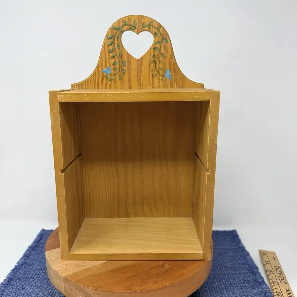 Small Antique Pine Wood Hanging Spice Box With Floral Pattern